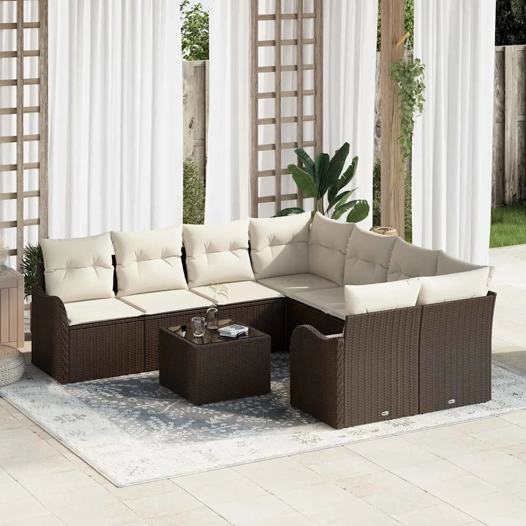 Set Divano da Giardino con cuscino 9 pcs Marrone polyrattan