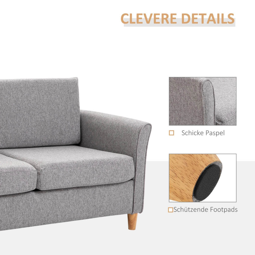 Divano a due posti, comodo divano con cuscini in lino sfoderabili color grigio chiaro, 141x65x78 cm, ideale per il soggiorno.