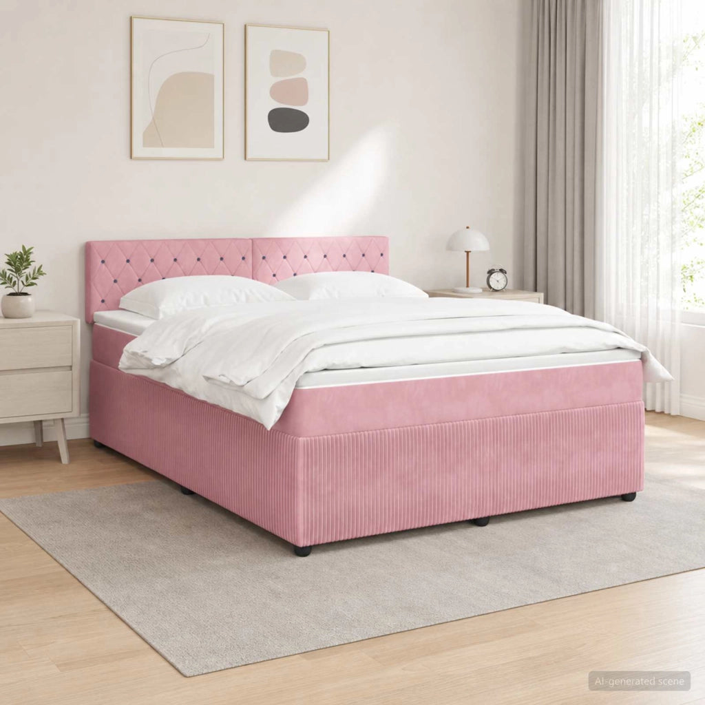 Letto box spring con materasso Rosa 140 x 190 cm Velluto 3451672