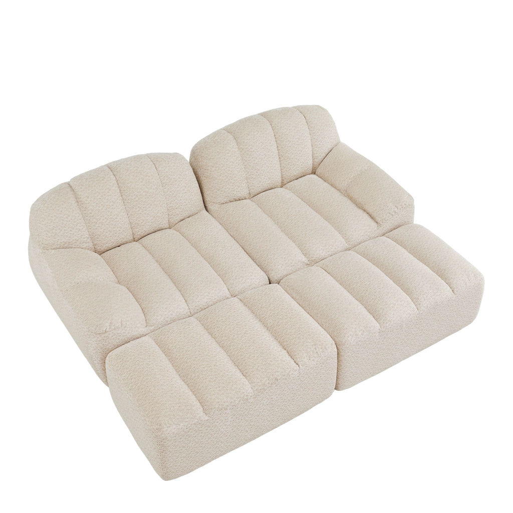 Divano Modulare 2 Posti con 2 Ottoman ¨C MINIMAL ¨C Tessuto Morbido Beige, Senza Braccioli