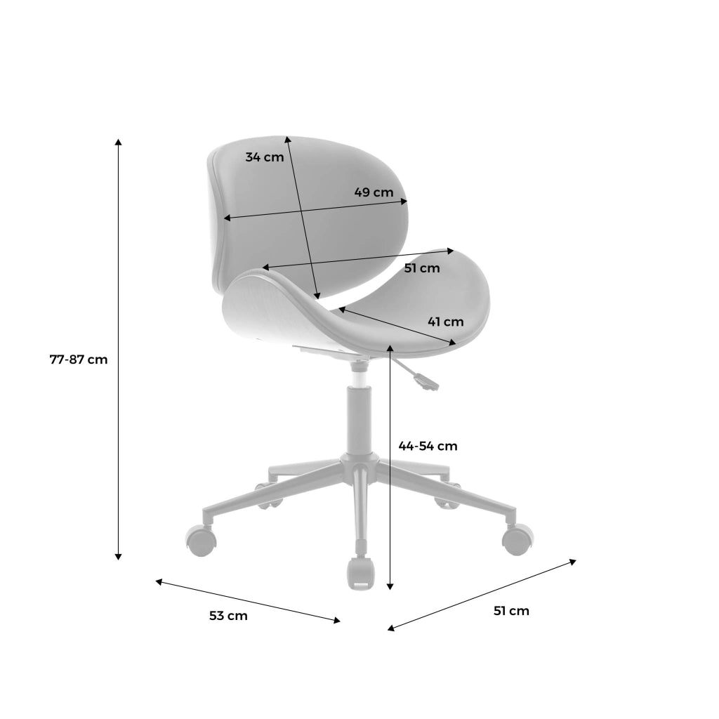 Sedia da ufficio con rotelle, effetto legno curvato e similpelle, nero