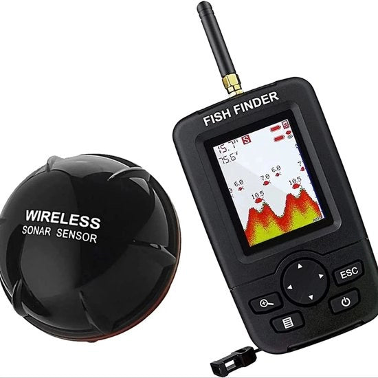 Fishfinder Professsionale 45m - Inclusa Corda e USB - Compattibile e Portatile - Angolo di Raggio 90 Gradi