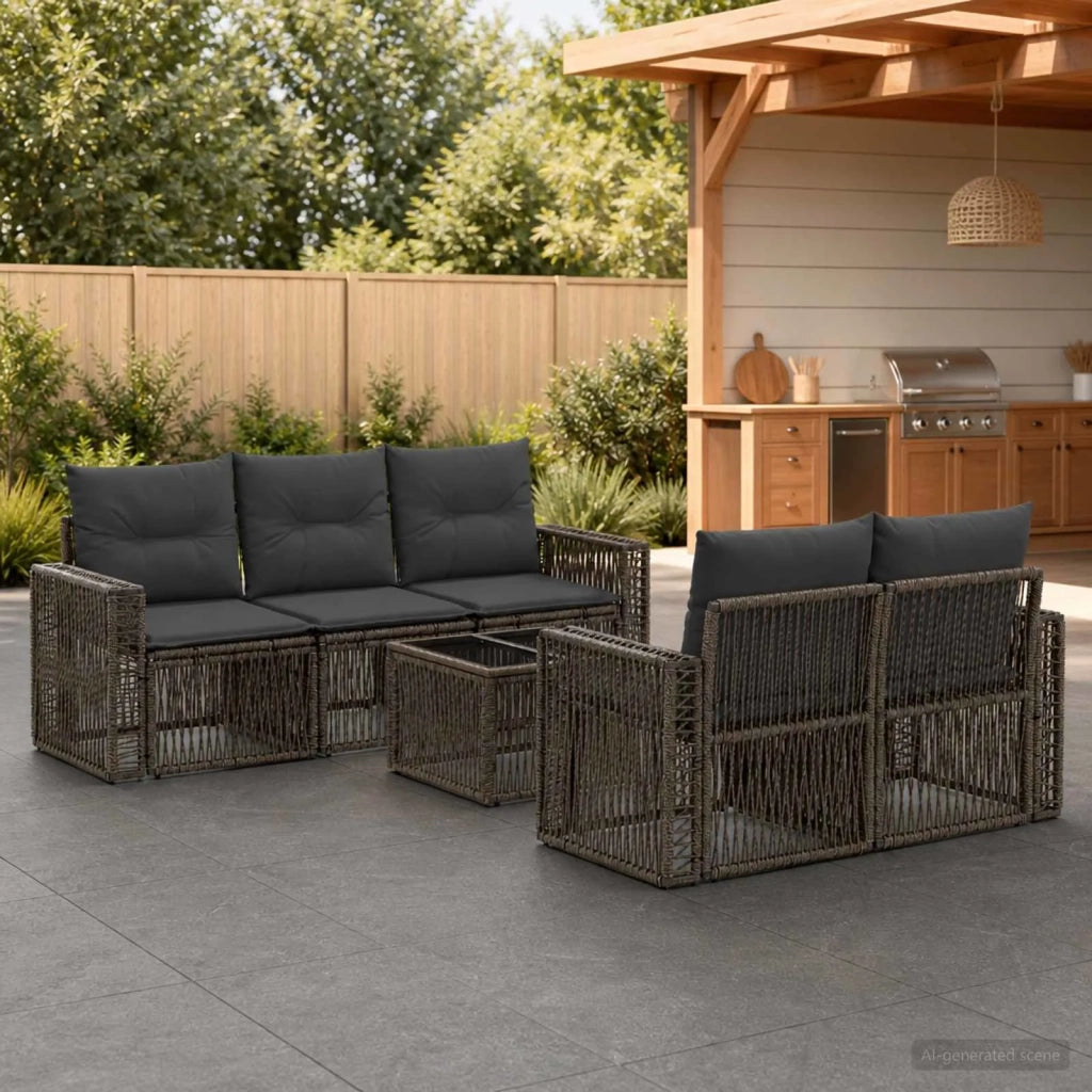 Set Divano da Giardino 6 pz Grigio polyrattan 3435053
