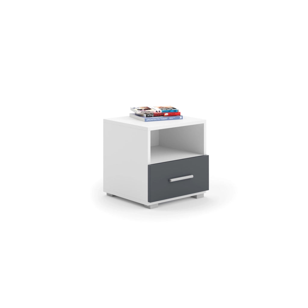 Comodino per cameretta Emi in bianco e grigio