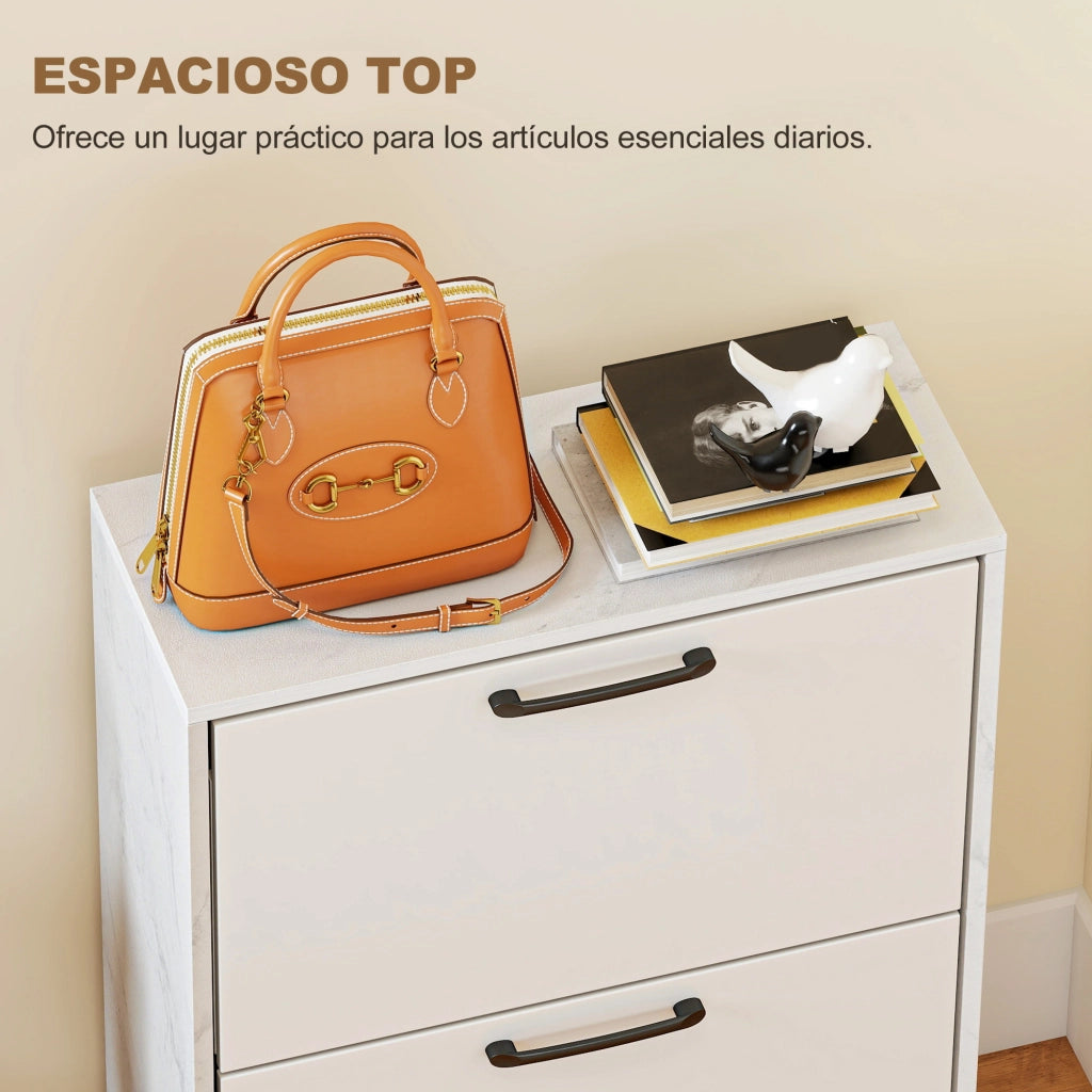 Scarpiera Slim 2 Ante Effetto Marmo ¨C Xylo ¨C Bianco Lucido 8 Paia 60x24x80 cm