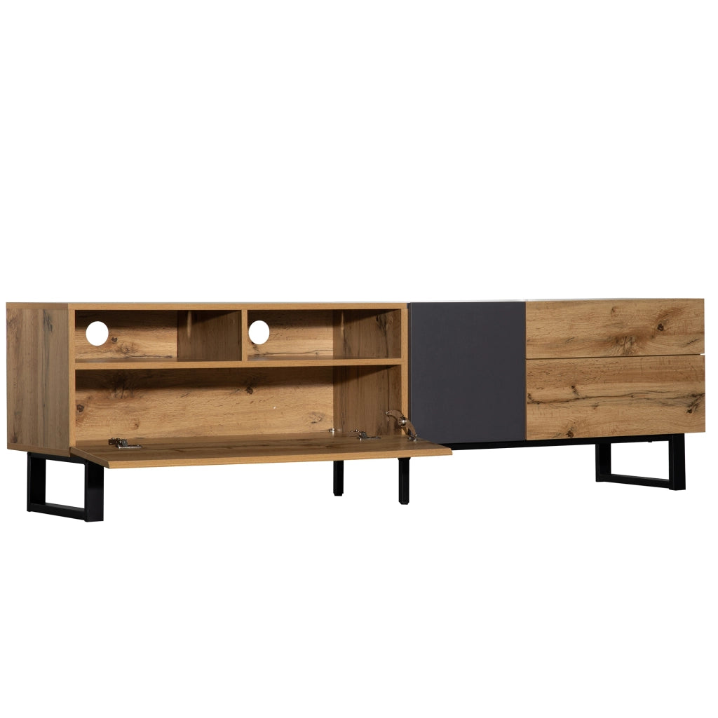 Cassettiera per TV nero e grigio in MDF lunghezza 180 cm