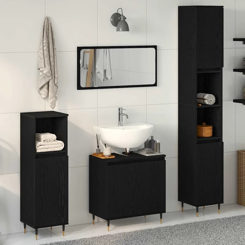 Set di mobili per il bagno 3 pcs Rovere Nero 30 x 30 x 190 cm 3333098