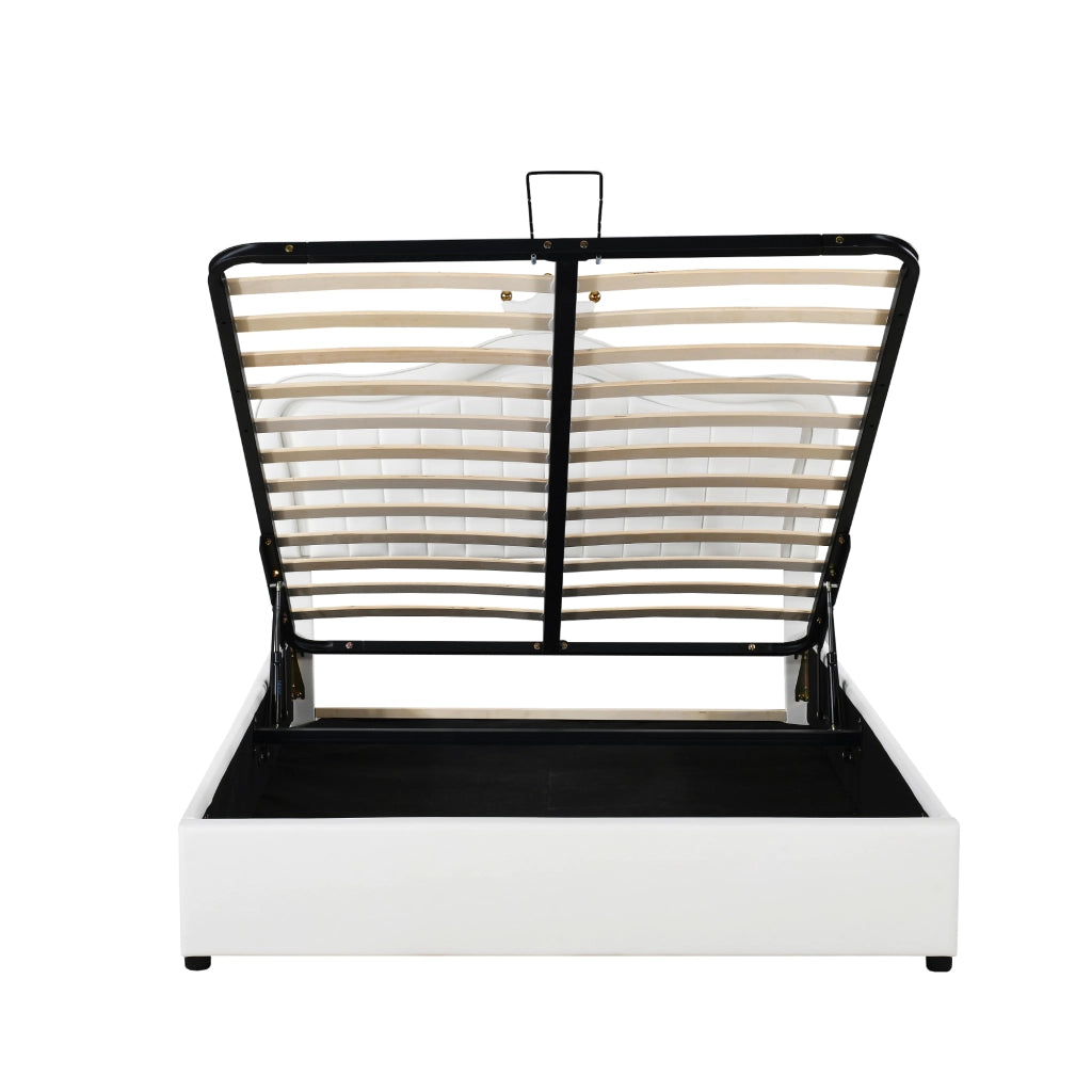 LETTO IMBOTTITO 140x200 cm Bianco con LED e contenitore idraulico