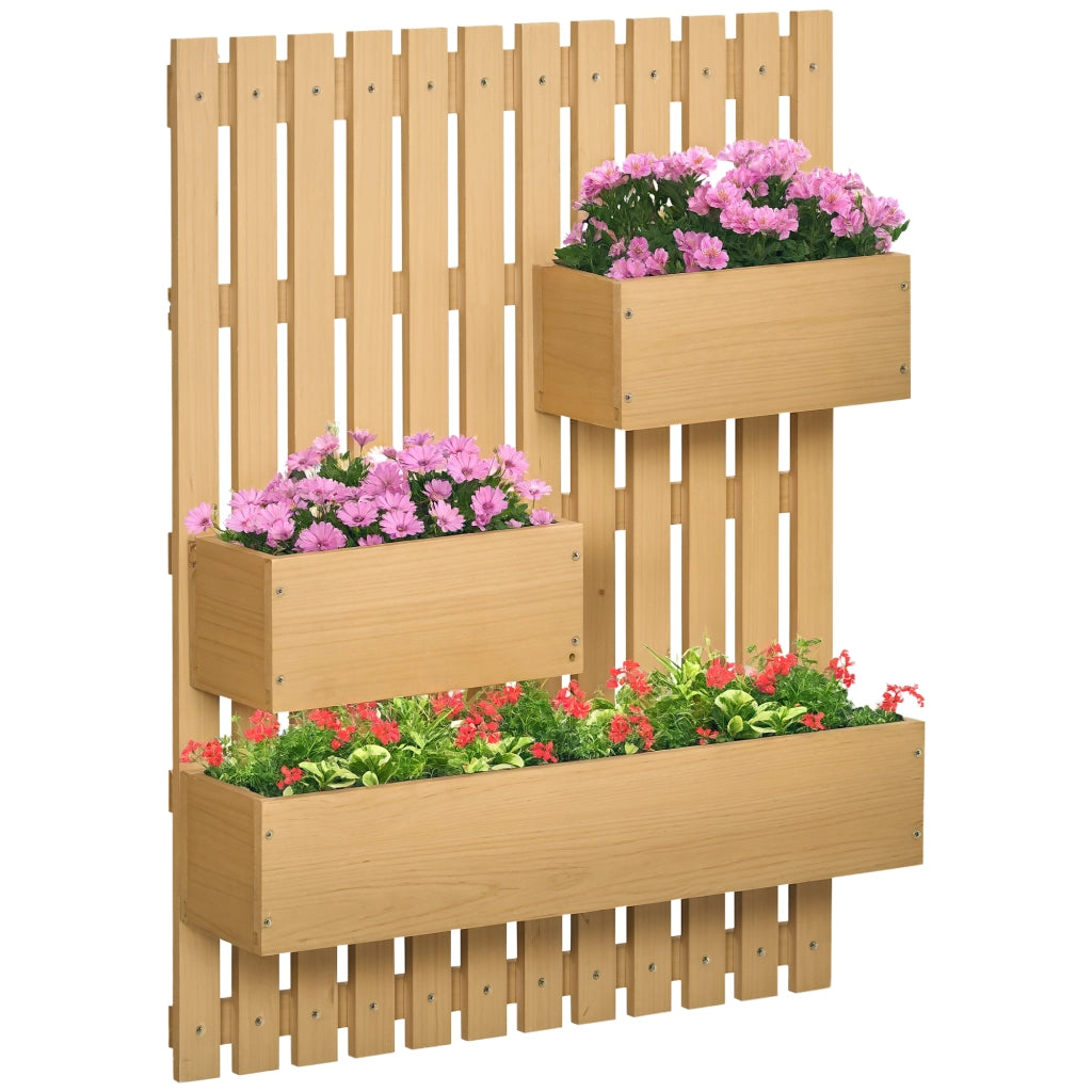 Fioriera da Parete con Grigliato ¨C Xylo ¨C Legno Naturale 3 Vasi 60x16x80 cm