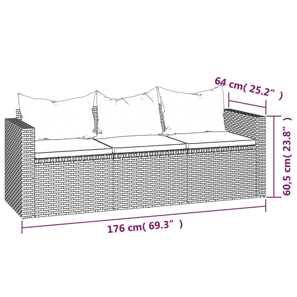 Set Divani da Giardino 3 pz con Cuscini in Polyrattan Grigio 362331