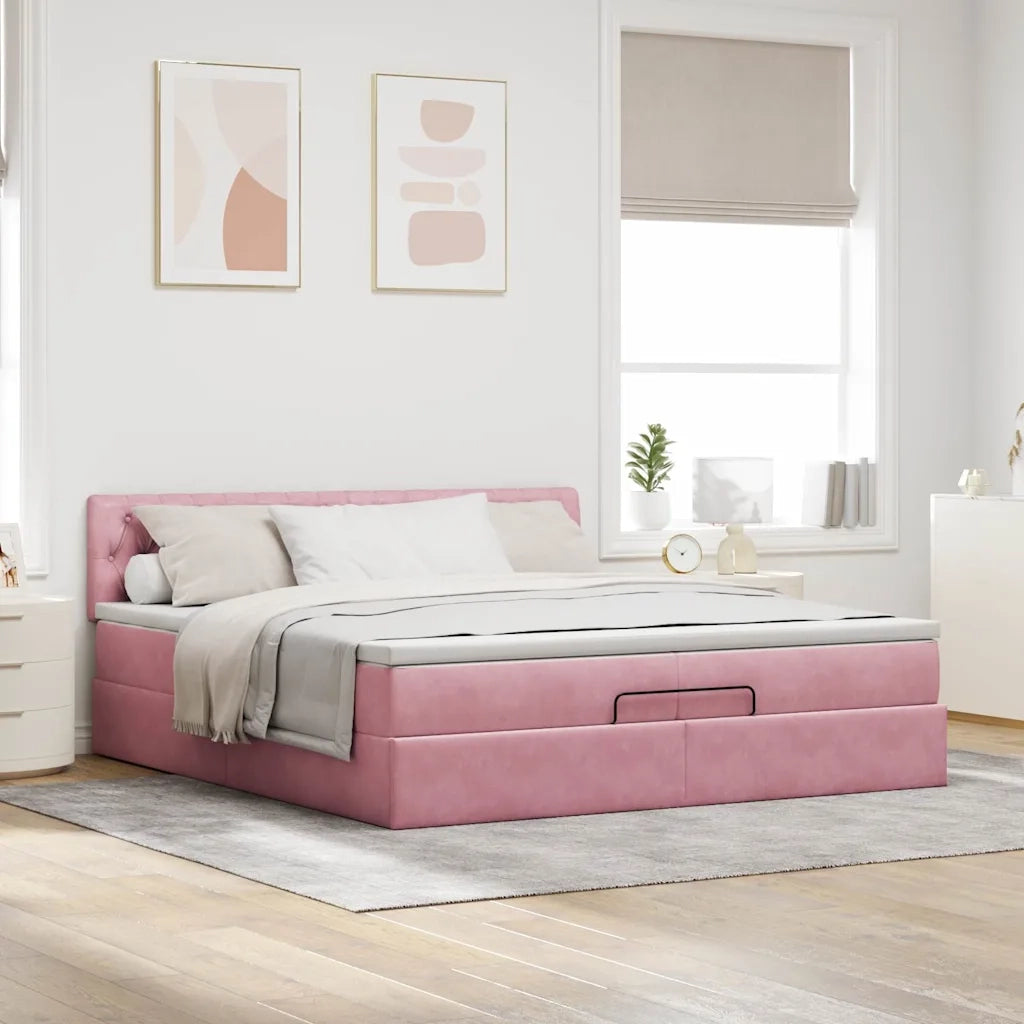 Struttura Letto Pouf con Materassi Rosa 200x200 cm Velluto 3312721