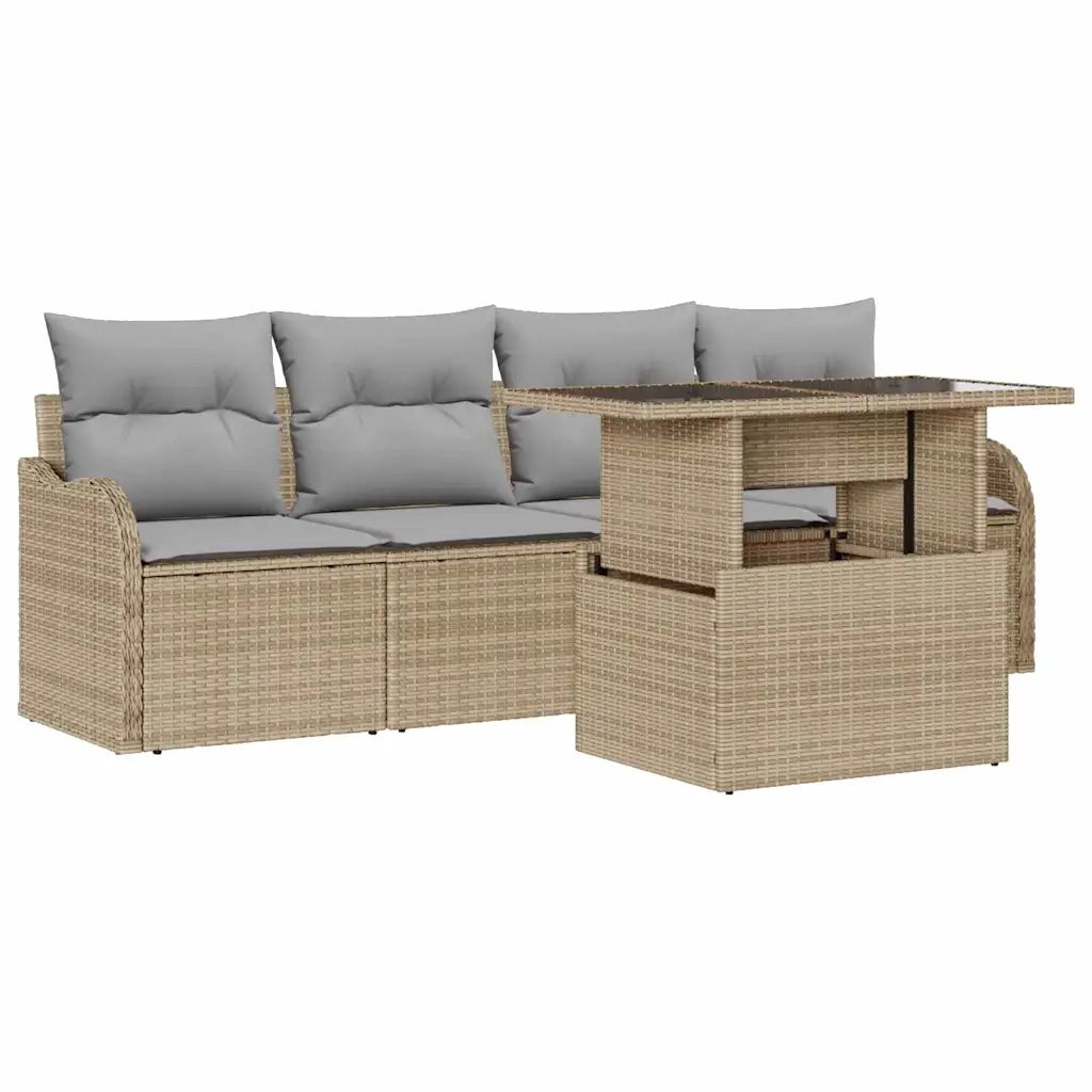 Set Divano da Giardino con cuscino 5 pcs Beige Poly Rattan