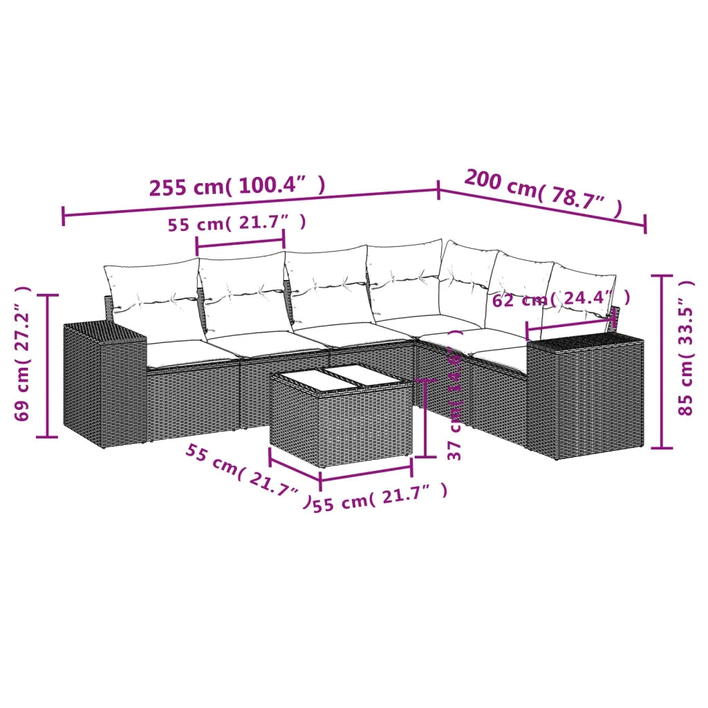 Set Divani da Giardino con Cuscini 7pz Nero Polyrattan 3254952