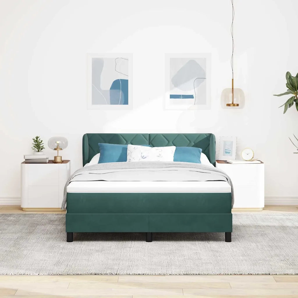 Letto a molle con testiera Verde scuro 140 x 200 cm Velluto 3340445