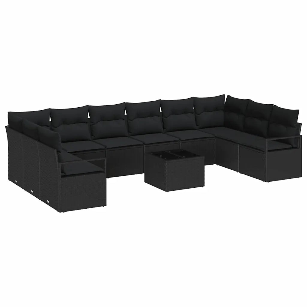 Set Divano da Giardino con cuscino 11 pcs Nero polyrattan