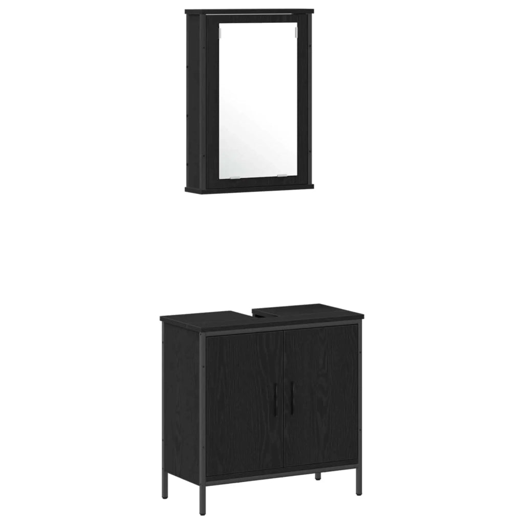 Set di mobili per il Bagno | Armadio da bagno 4 pz Nero Legno multistrato