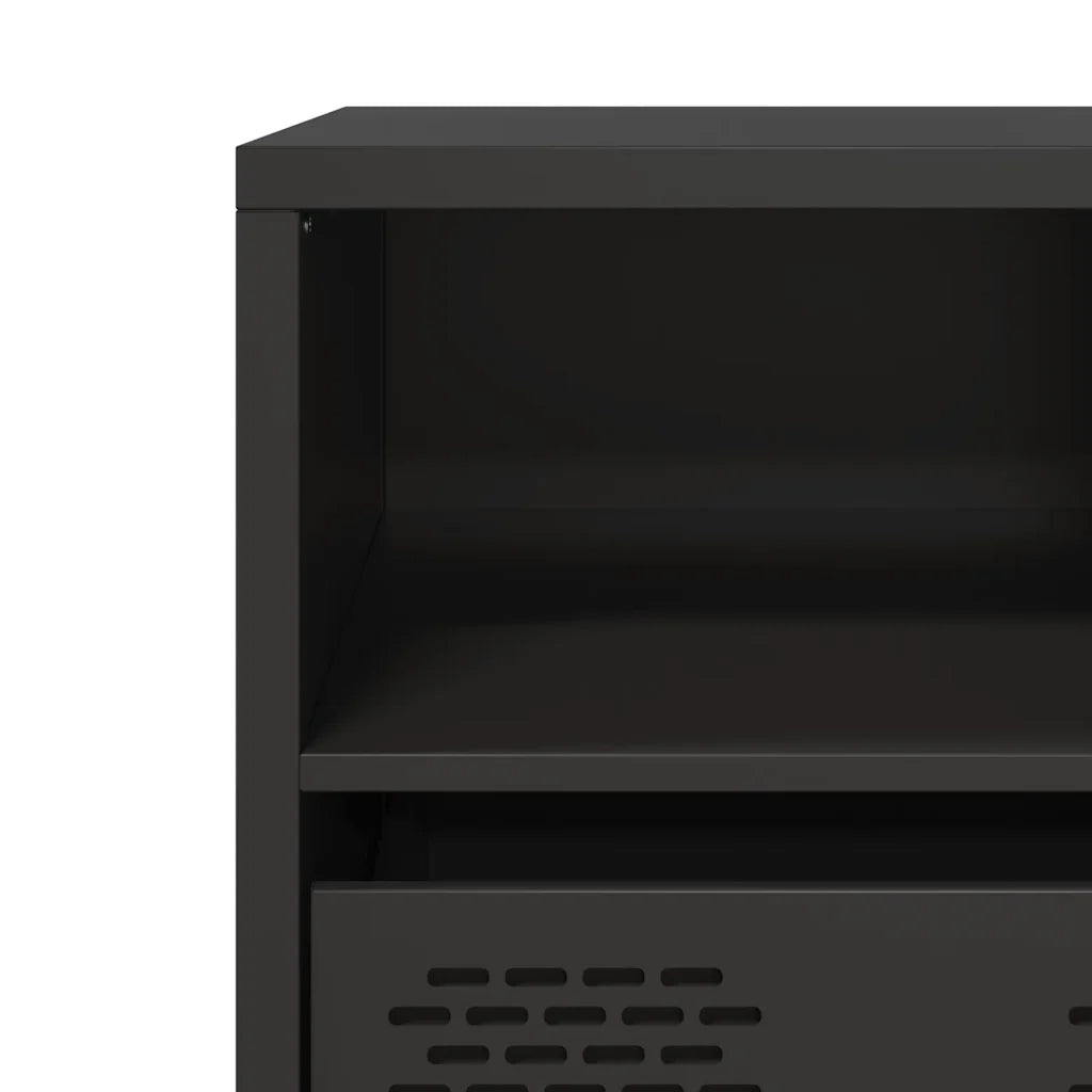 Mobile porta TV dal design industriale con vano contenitore 101,5 x 39 x 43,5 cm in acciaio laminato a freddo nero 02_0049745