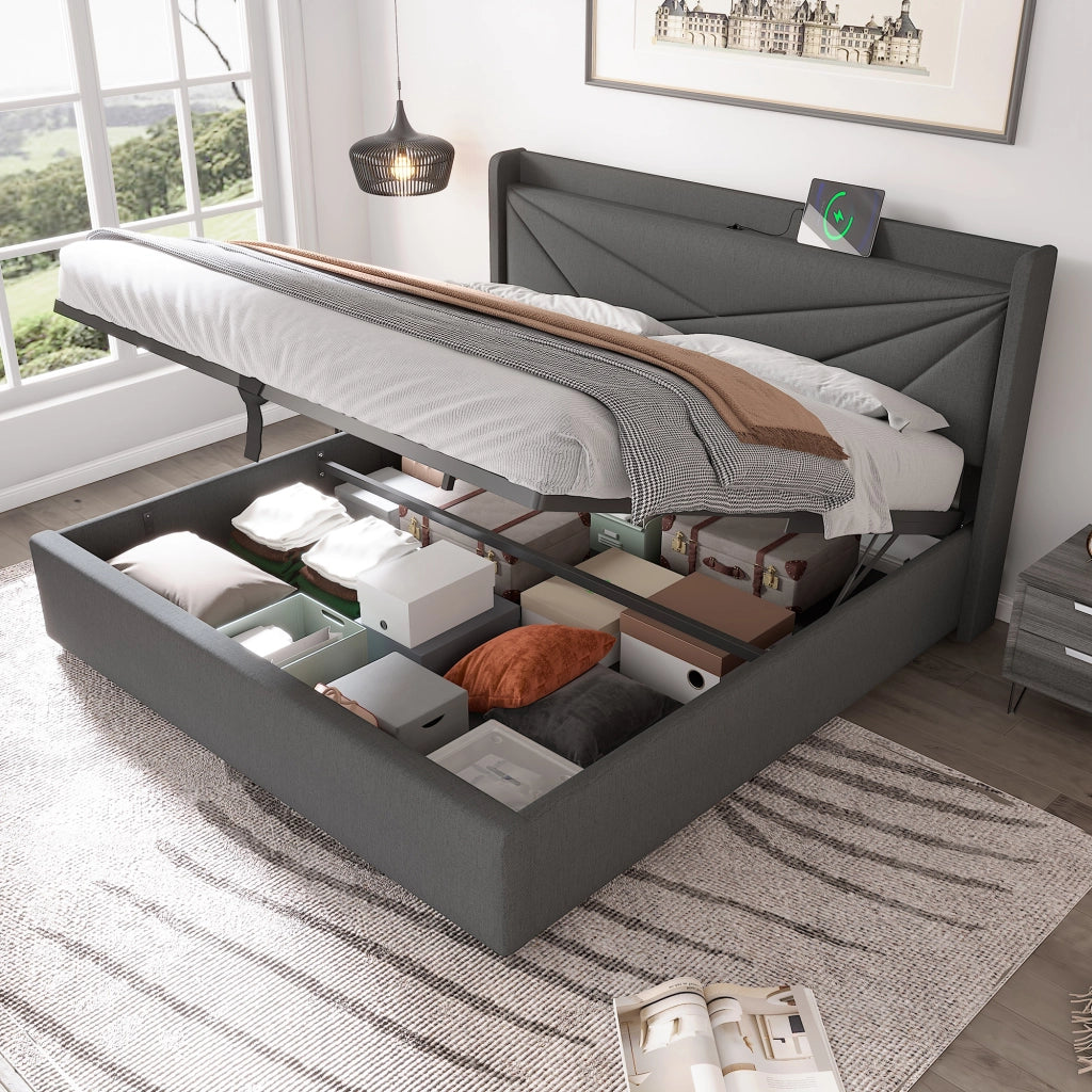 letto imbottito cotone lino grigio 140x200 cm