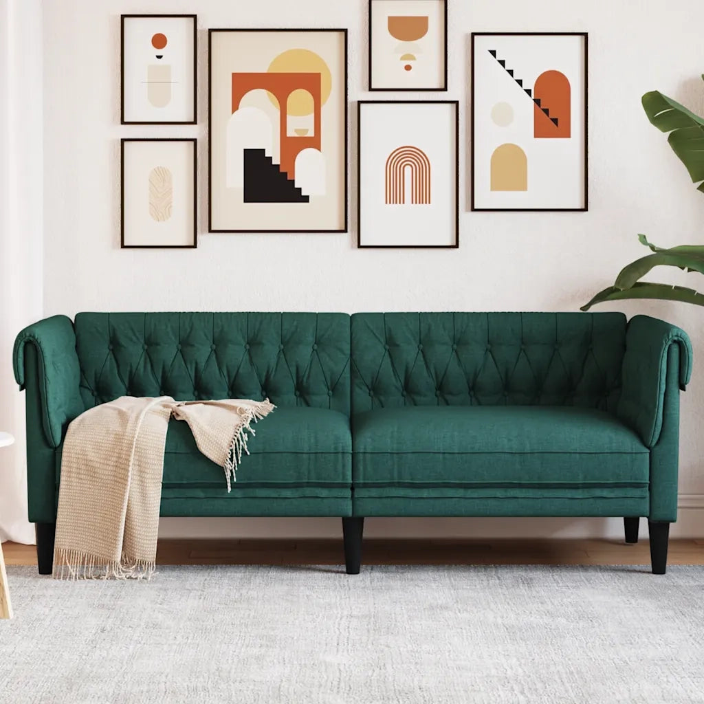 Divano | Divano da soggiorno | Sofa Chesterfield a 3 Posti Verde Scuro in Tessuto