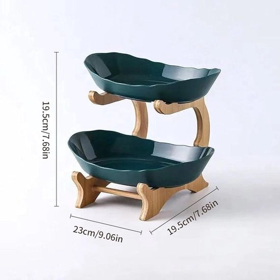 Shelf per frutta a 2 livelli - Verde - Base in bambù standard