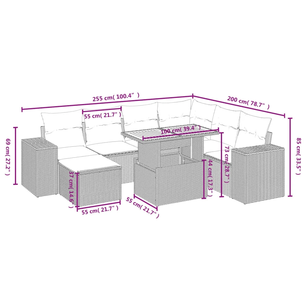 Set Divani da Giardino con Cuscini 8 pz Nero in Polyrattan 3275939