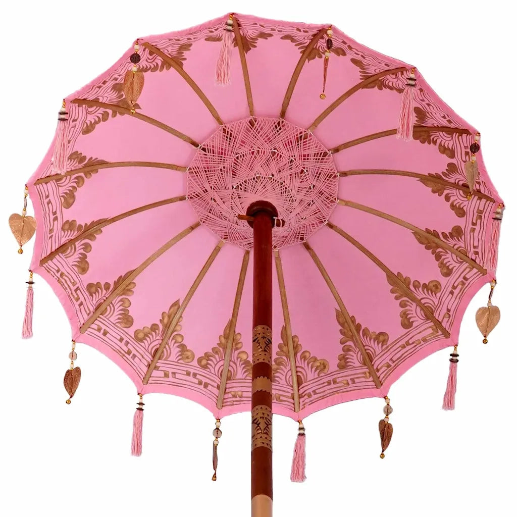 Parasol con Base Rosa e Marrone 250 cm Cotone e Legno 3356916