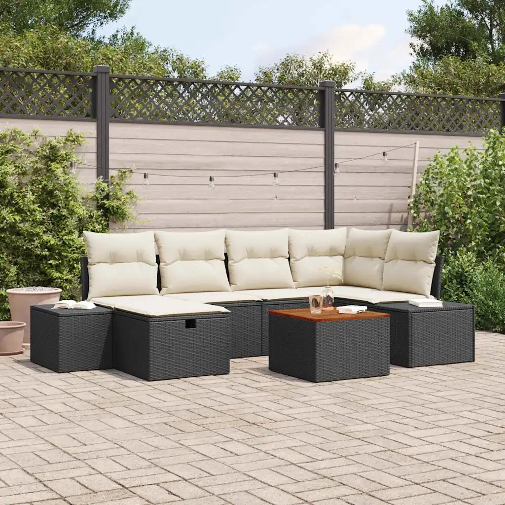 Set Divano da Giardino con cuscino 7 pcs Nero Poly Rattan 3360925
