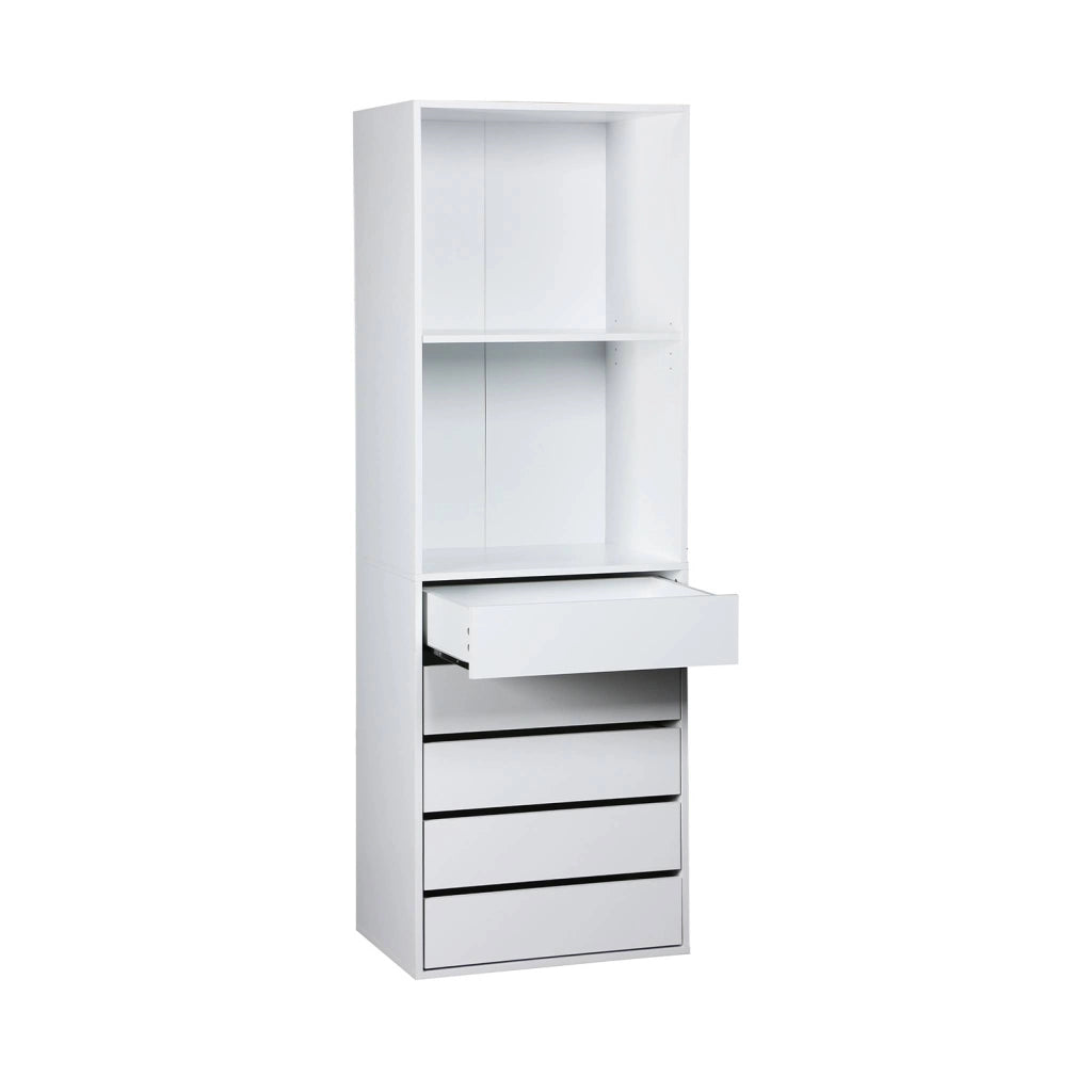 Modulo armadio con 5 cassetti e 2 ripiani, bianco