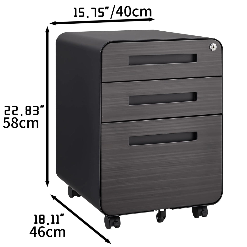 Cassettiera Mobile da Ufficio 3 Cassetti ¨C MINIMAL ¨C Nero, Acciaio, 5 Ruote