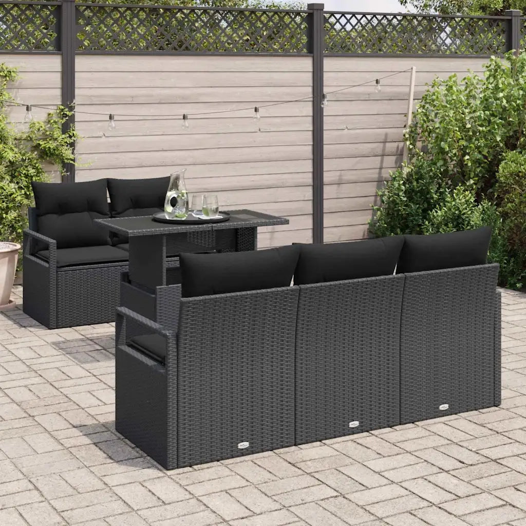 Set Divano da Giardino con cuscino 6 pcs Nero Poly Rattan 3357476