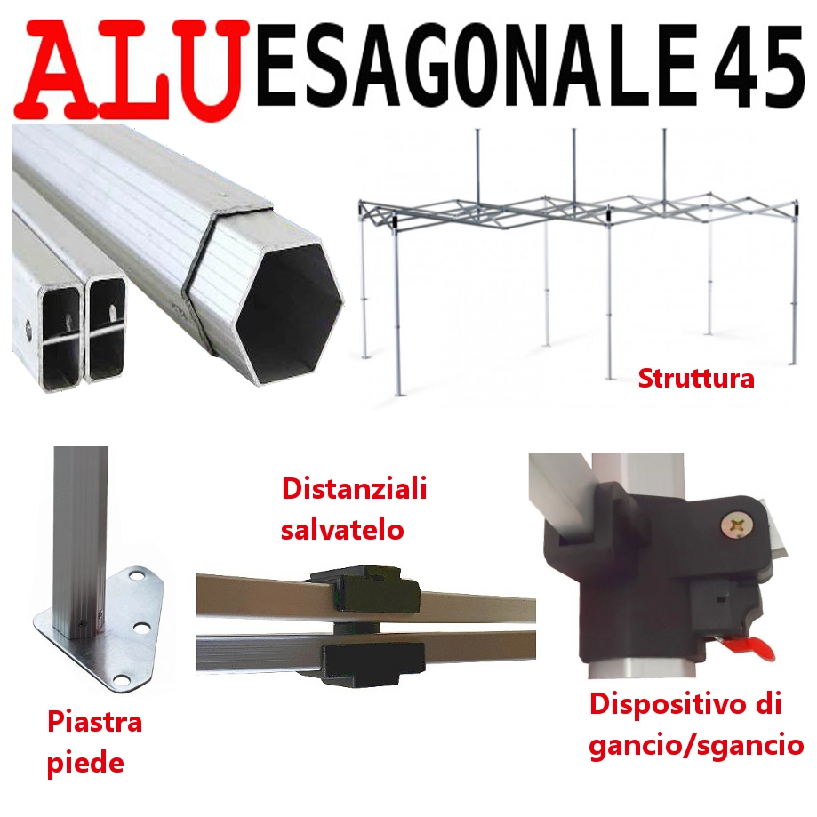 Gazebo 3X6 m giallo pieghevole alluminio piantone esagonale 45mm portatile estendibile richiudibile estensibile acciaio con laterali per fiere eventi stand chiosco tenda tendone mercato mercatino    