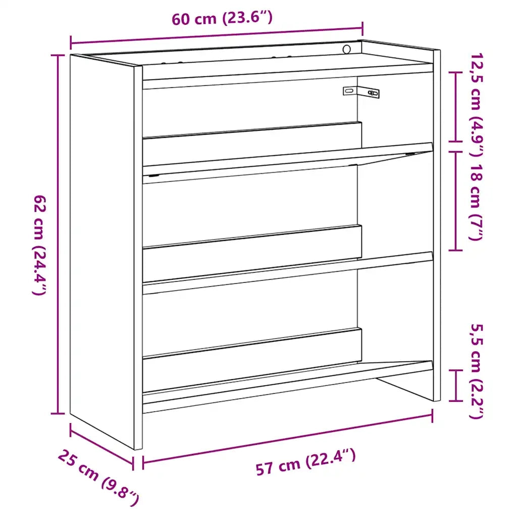 Scarpiera | Mobile per scarpe Nera 60x25x62 cm in Legno Multistrato