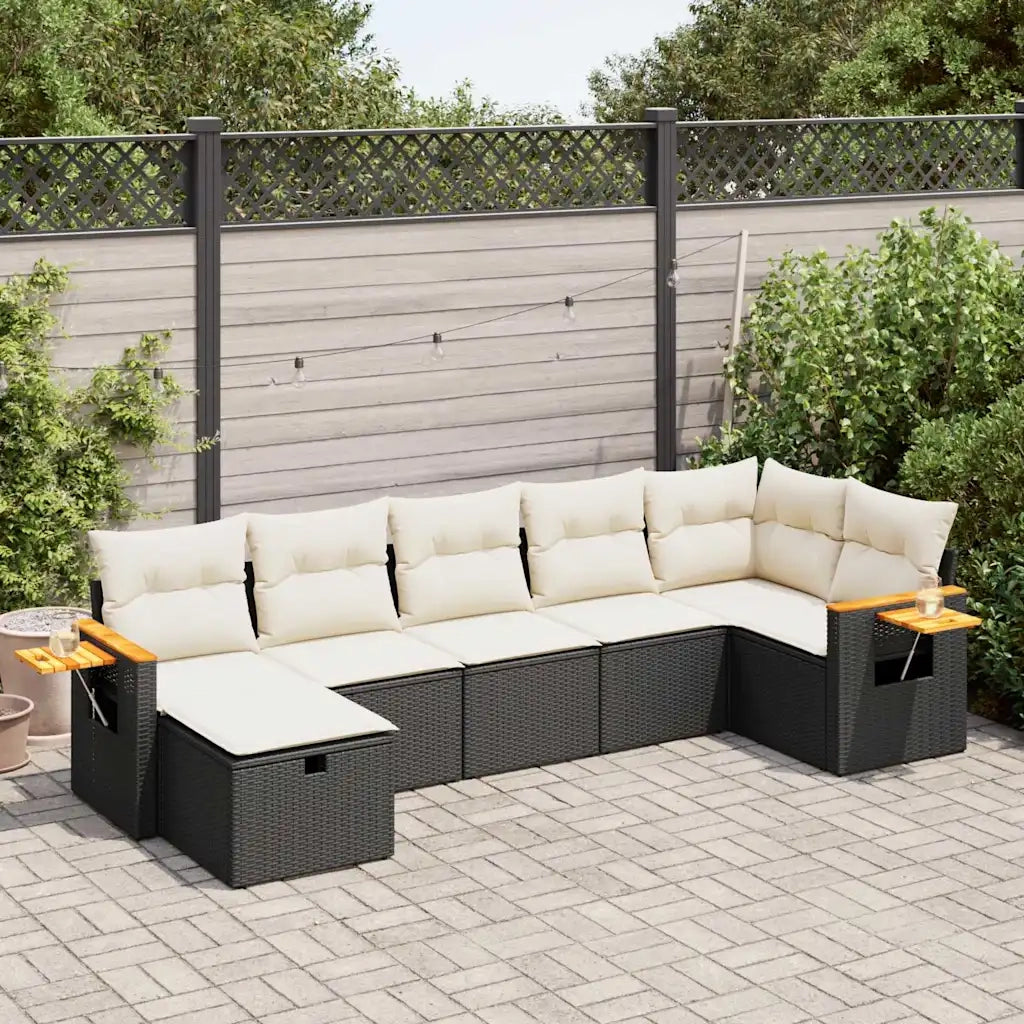 Set Divani da Giardino con Cuscini 7pz Nero Polyrattan 3325983
