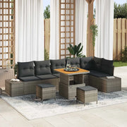 Set Divano da Giardino con cuscino 9 pcs Grigio Poly Rattan 3364753