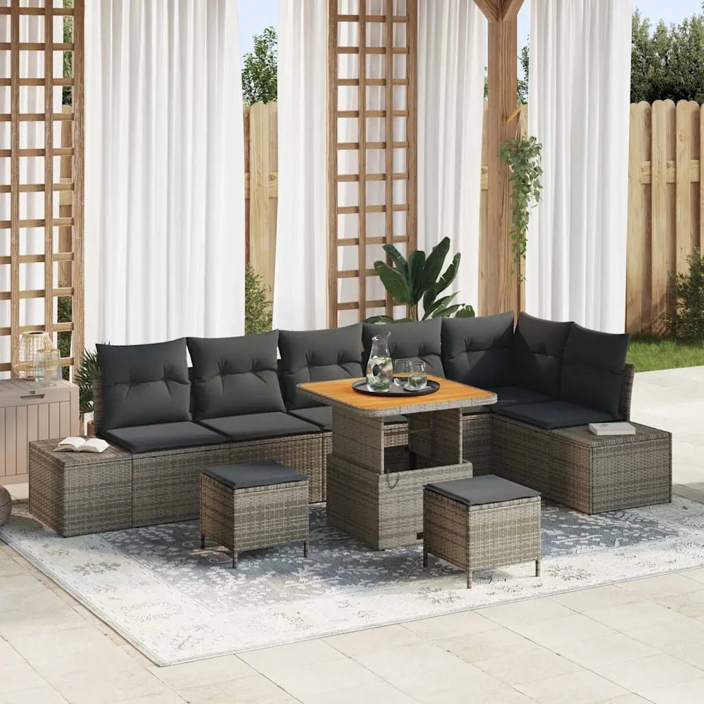 Set Divano da Giardino con cuscino 9 pcs Grigio Poly Rattan 3364753