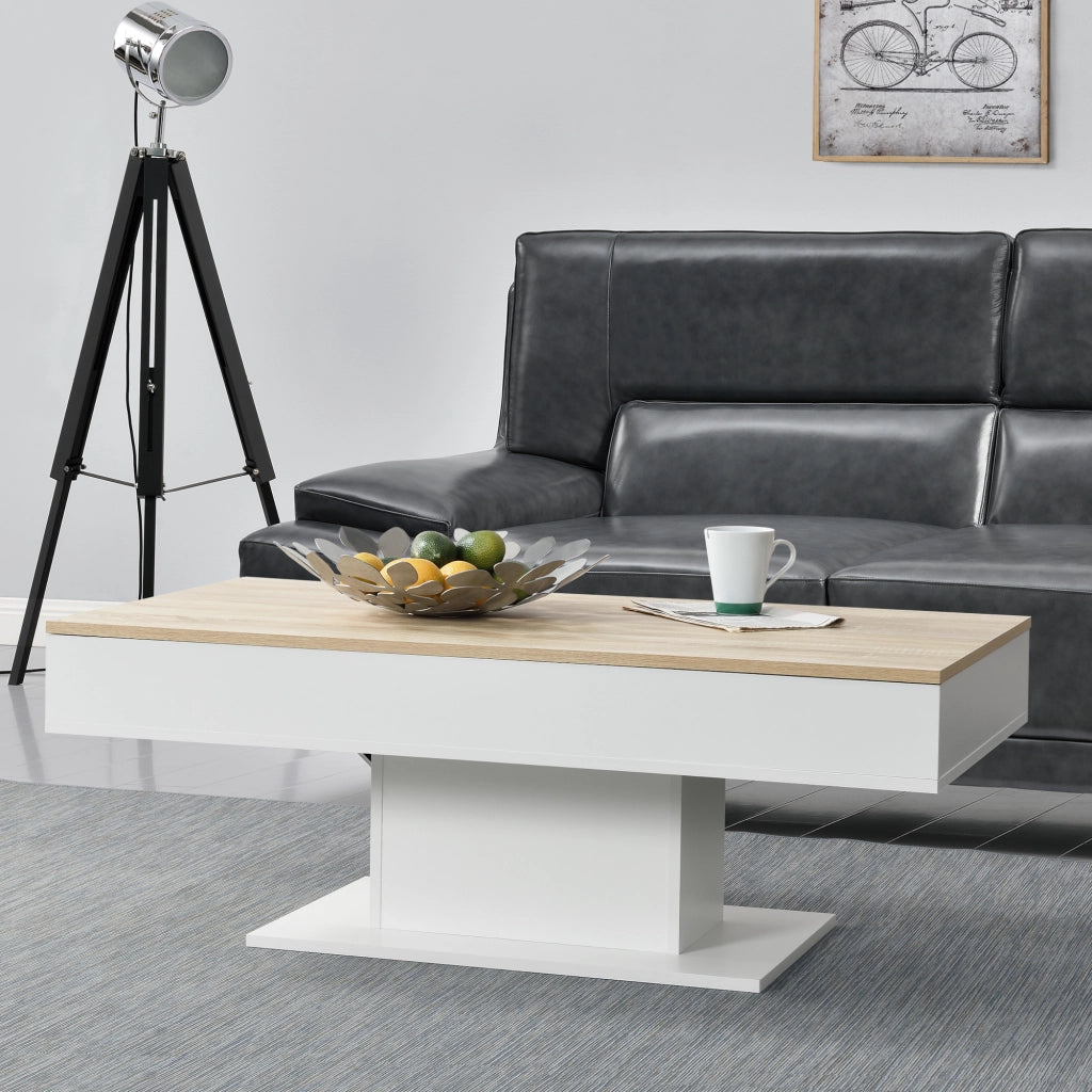 Tavolino da Salotto Lünen con Piano Scorrevole 40 x 110 x 60 cm Bianco / Effetto Rovere [en.casa]
