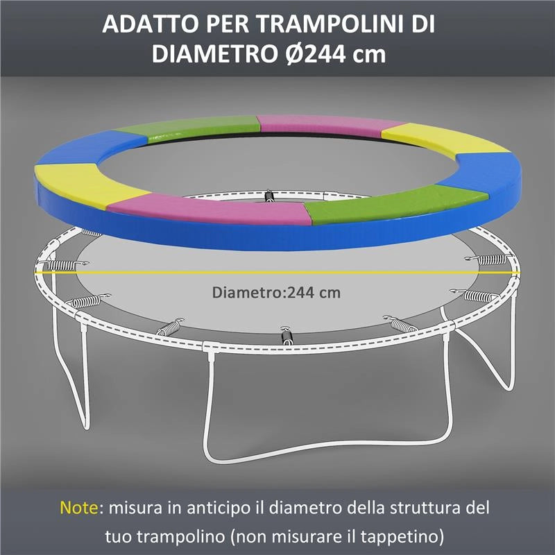 COPERTURA TAPPETO ELASTICO Ø244X30 CM PIEGHEVOLE E PORTATILE, IN PLASTICA, PE E SCHIUMA, MULTICOLORE