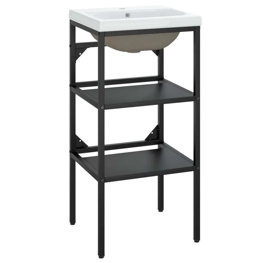 Telaio per Lavabo da Bagno con Lavabo Integrato Nero in Ferro cod mxl 64631