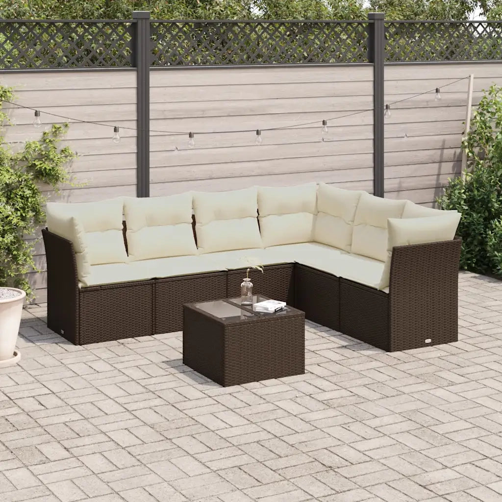 Set Divano da Giardino 7pz con Cuscini Marrone in Polyrattan 3217693