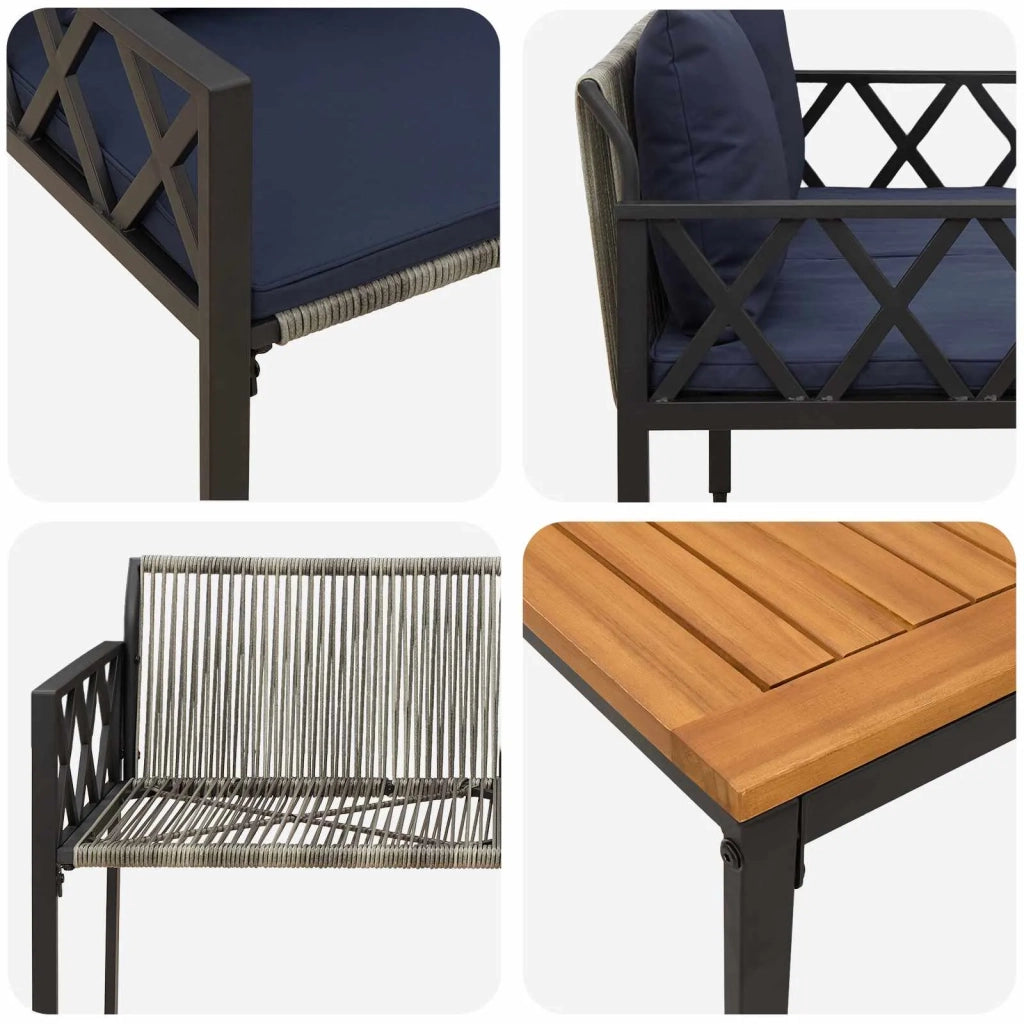 Set Mobili da Esterno 4 pcs Grigio e Blu Navy polyrattan 42025345