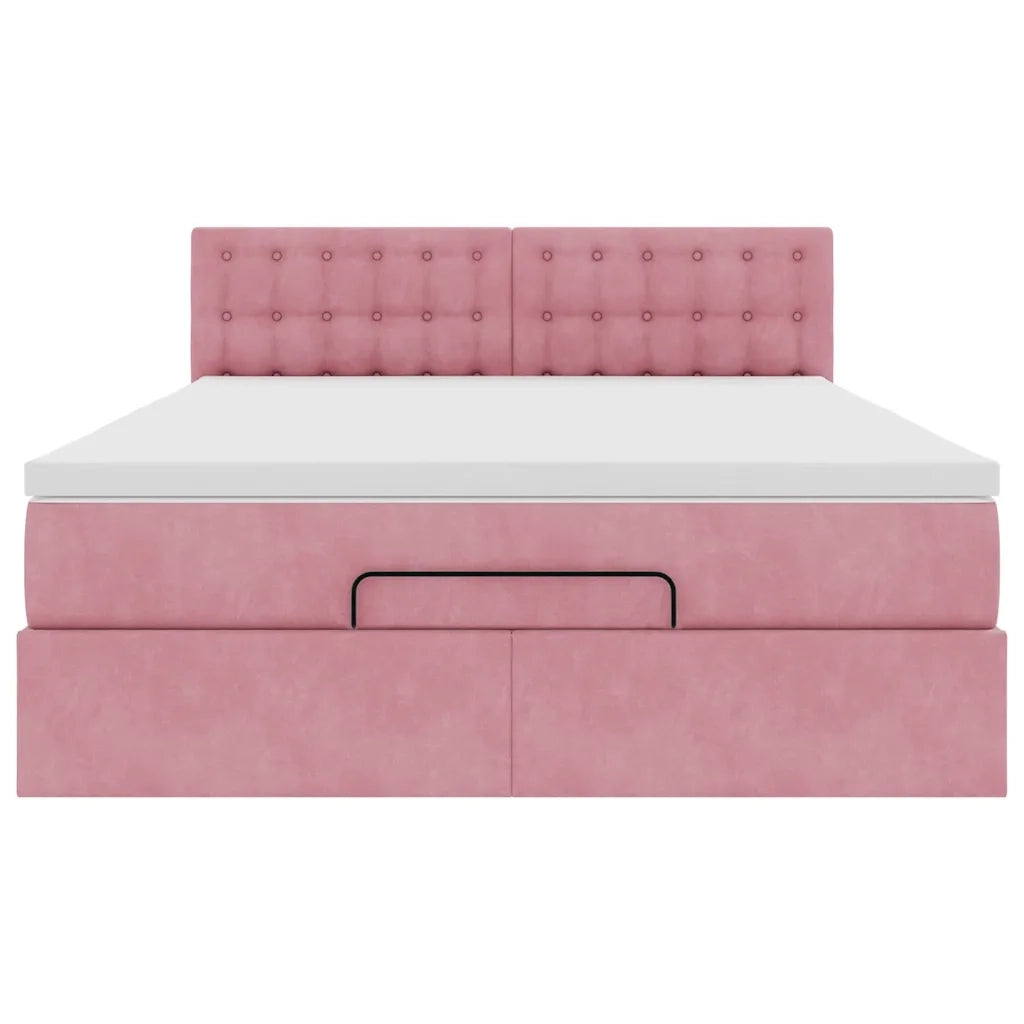Struttura Letto Pouf con Materasso Rosa 140x200 cm in Velluto 3311926