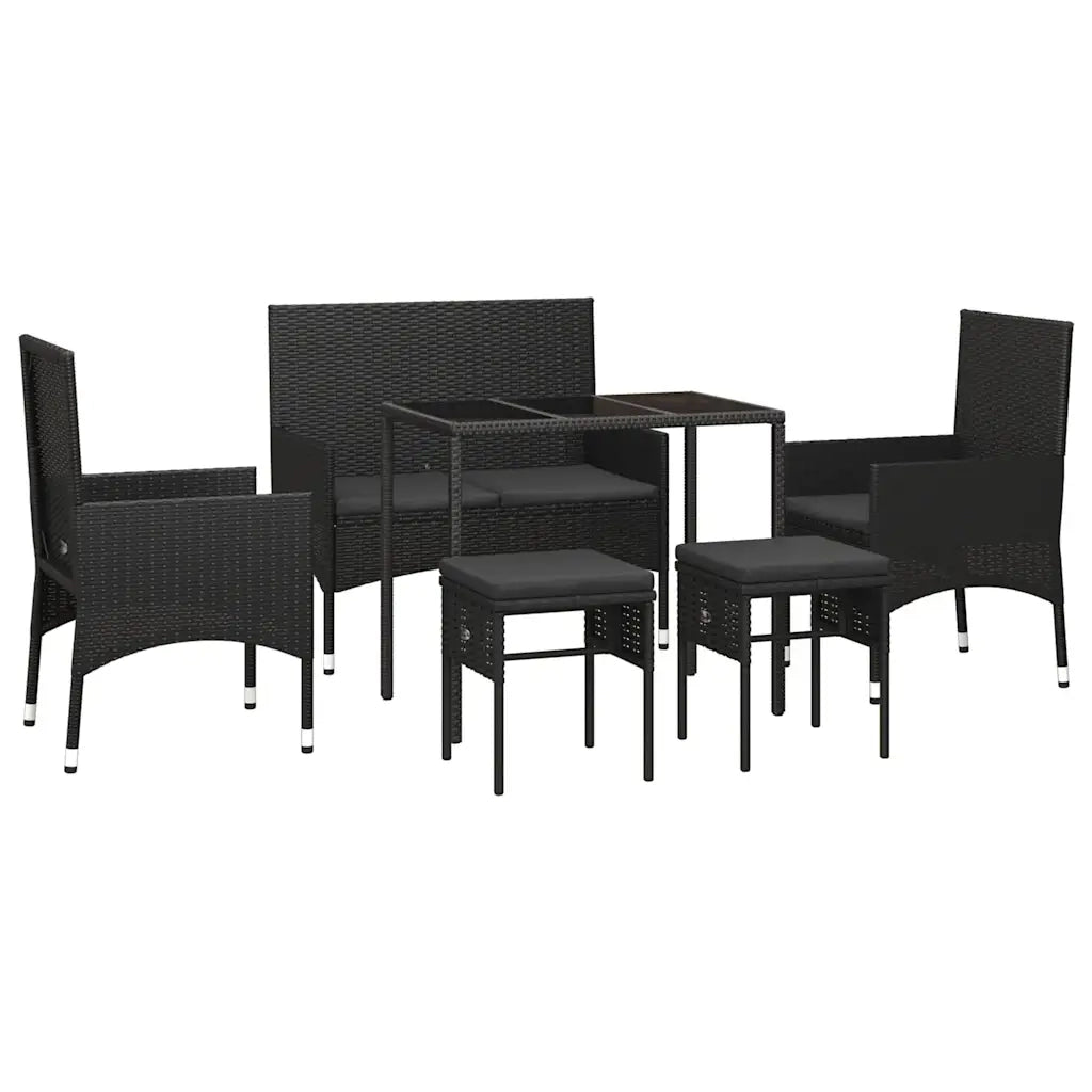 Set Mobili da Giardino 6 pz | Set Salotto da Giardino con Cuscini in Polyrattan Nero