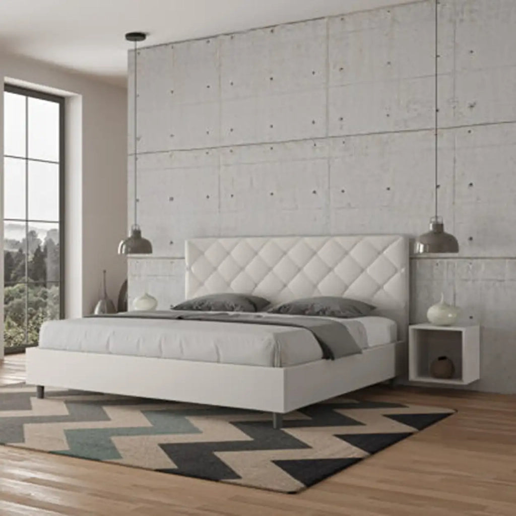 Letto senza rete imbottito 180x210 similpelle bianco Priya
