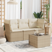 Set Divano da Giardino 4 pz con Cuscini Beige in Polyrattan