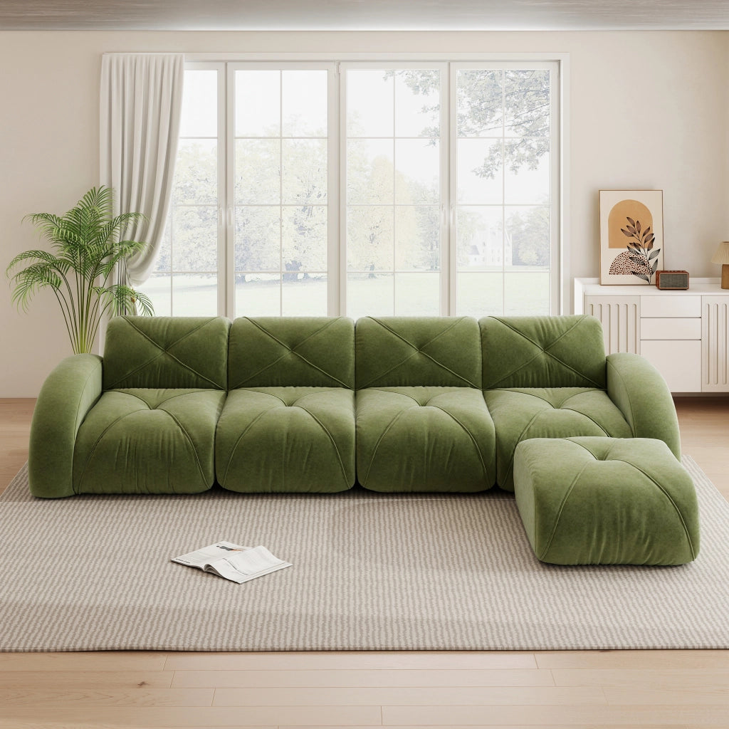 Divano Angolare Modulare 4 Posti con Poggiapiedi ¨C MINIMAL ¨C Verde