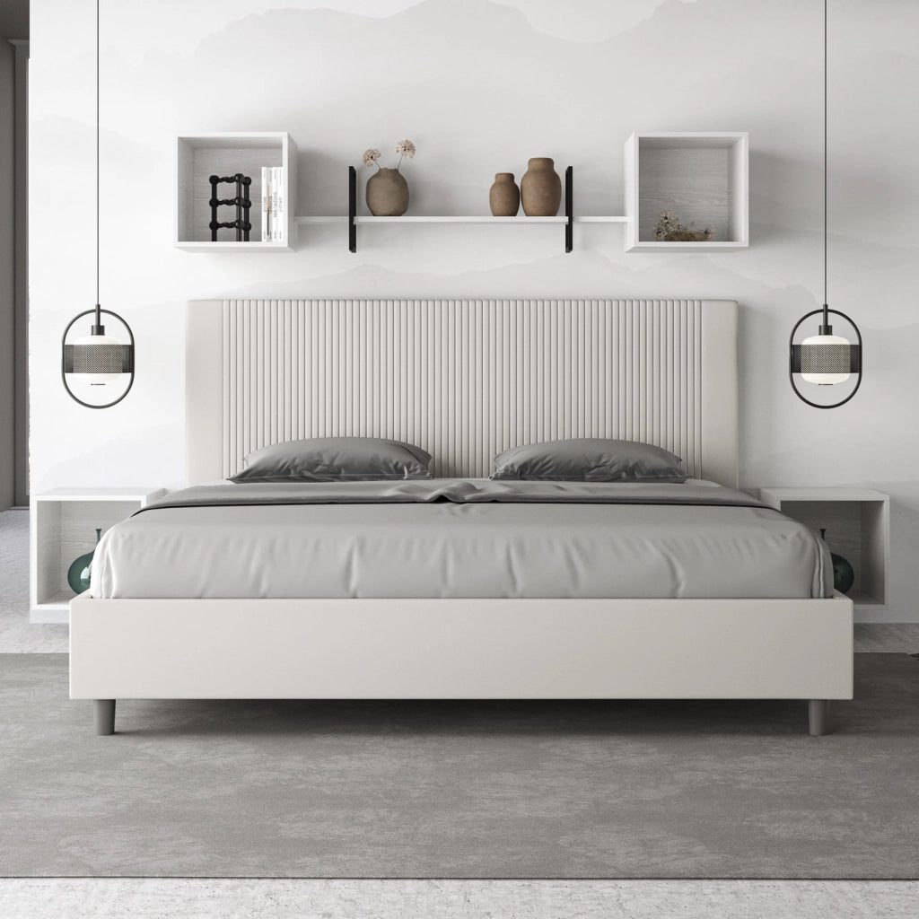 BS COM Letto matrimoniale king size senza rete imbottito 190x200 similpelle bianco