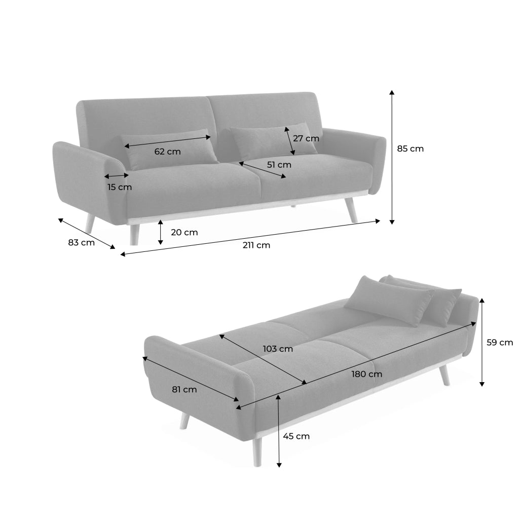 Divano letto reclinabile in velluto, 3 posti, blu