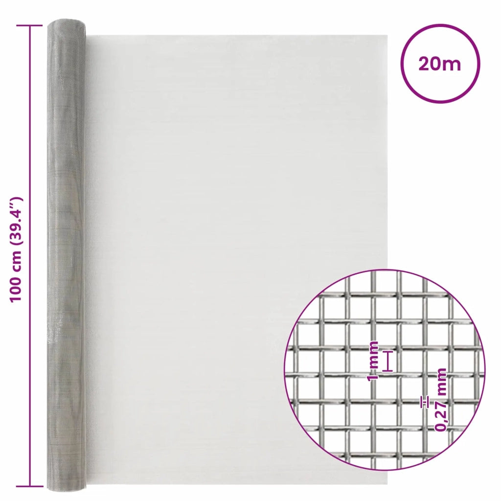 Rete per schermatura 100 x 2000 cm 20 Mesh Argento 42039541
