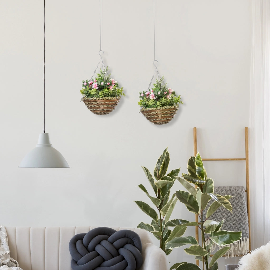 Set Piante Finte Lisianthus con Vaso ¨C Minimal ¨C Verde Rosa 25x34 cm