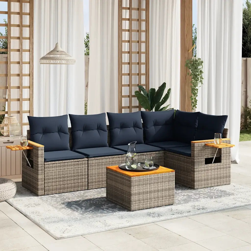 Set Divani da Giardino 6 pz con Cuscini Grigio in Polyrattan 3226796